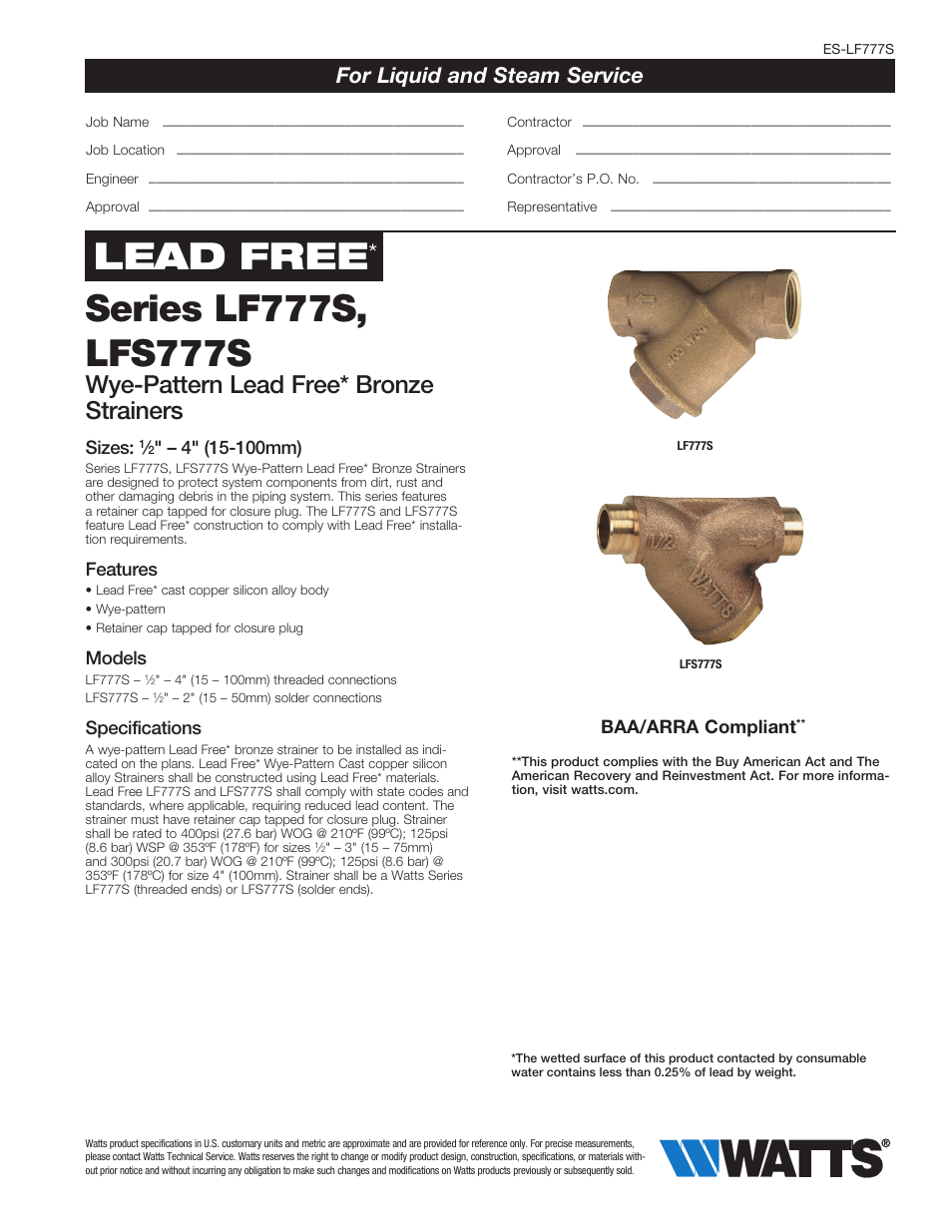 Watts LFS777S User Manual | 2 pages