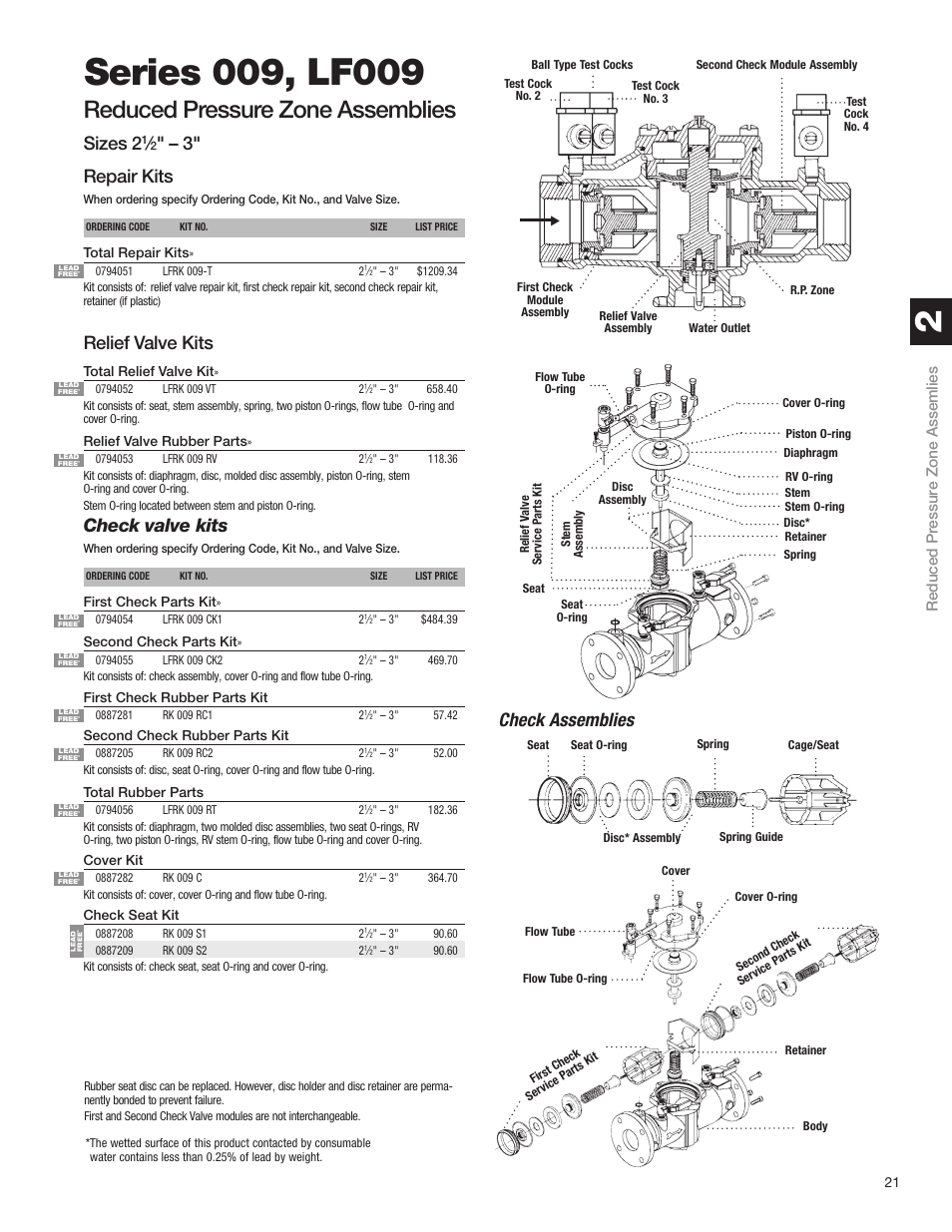 Reduced pressure zone assemblies, Sizes 2, 3" repair kits | Relief valve kits, Check valve kits, Check assemblies, Reduced pressure zone assemlies | Watts S8 User Manual | Page 23 / 54