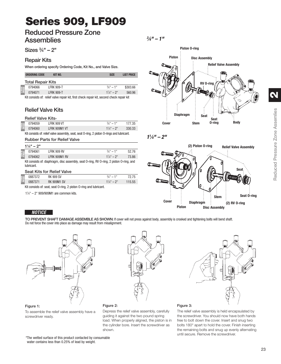 Reduced pressure zone assemblies, Sizes, 2" repair kits | Relief valve kits, Notice | Watts S8 User Manual | Page 25 / 54