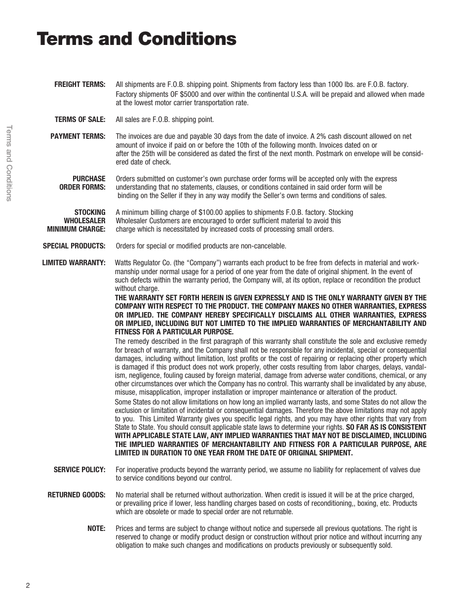 Terms and conditions | Watts S8 User Manual | Page 4 / 54