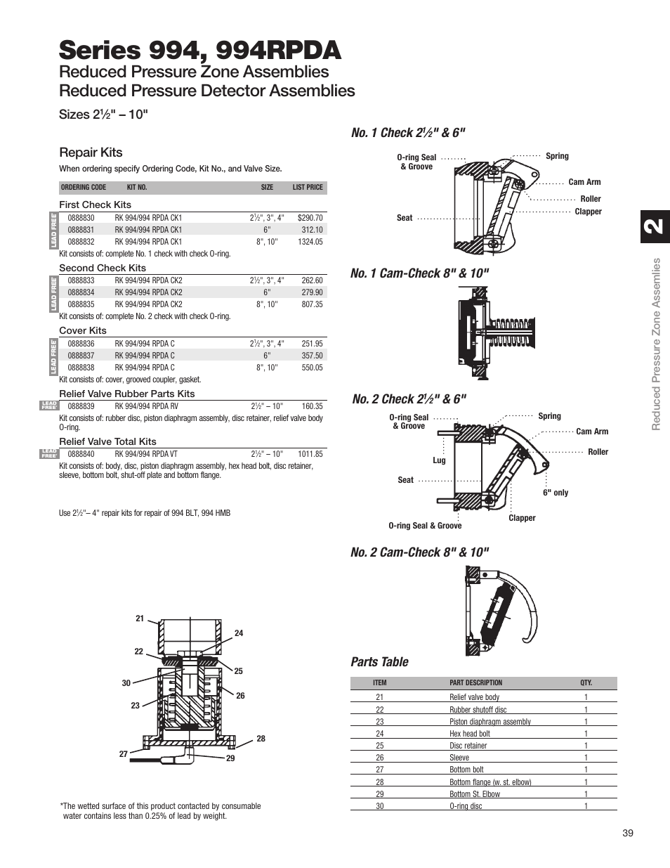 No. 1 check 2, Sizes 2, 10" repair kits | Watts S8 User Manual | Page 41 / 54