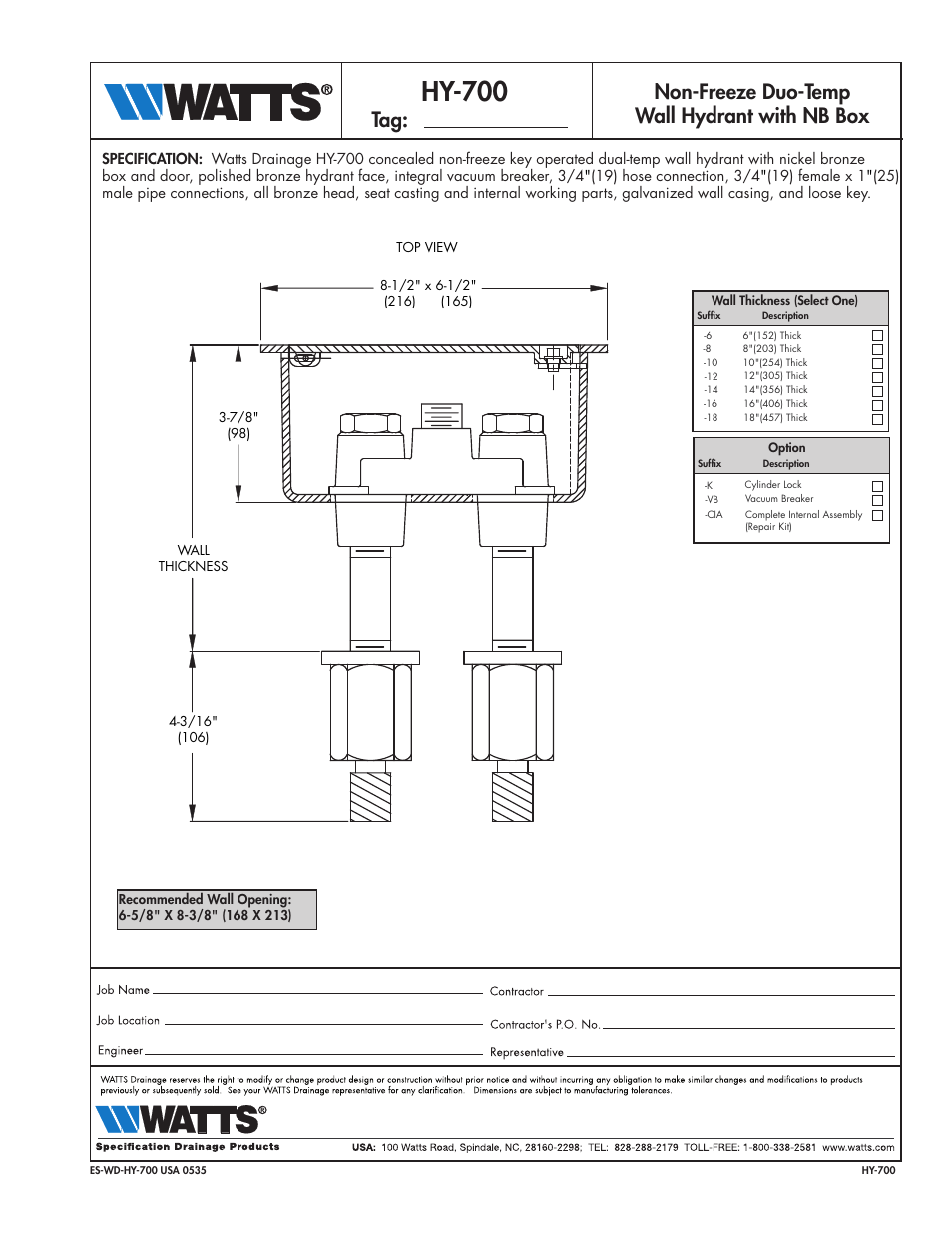 Watts HY-700 User Manual | 1 page