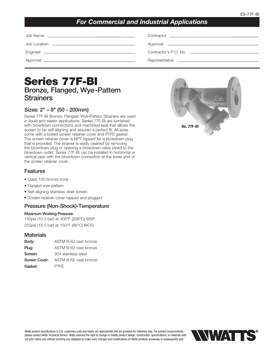 Watts 77F-BI User Manual | 2 pages