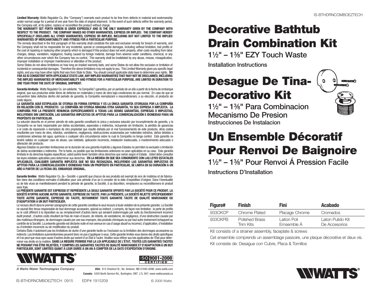 Watts C933 PVD User Manual | 2 pages