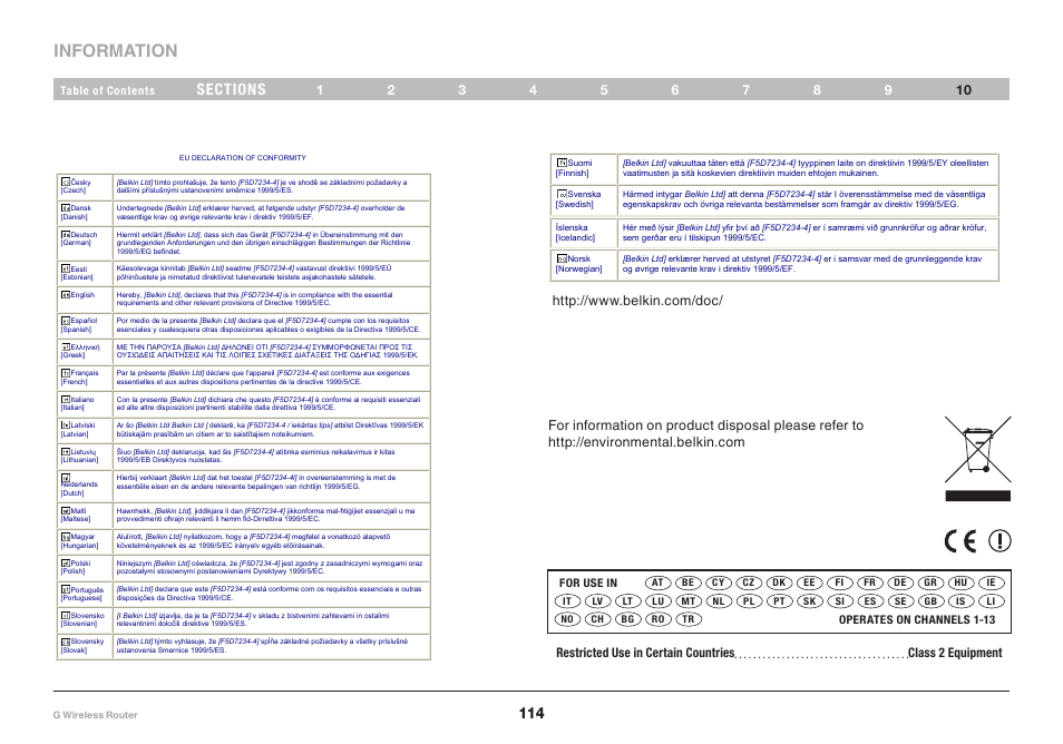 Information | Belkin PM01110EA User Manual | Page 116 / 118