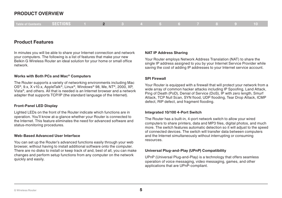 Product overview, Product features | Belkin PM01110EA User Manual | Page 7 / 118