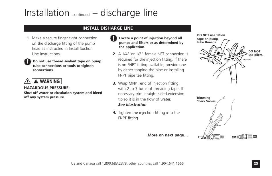 Installation, Discharge line | Watts T55-85MHP40 User Manual | Page 25 / 48