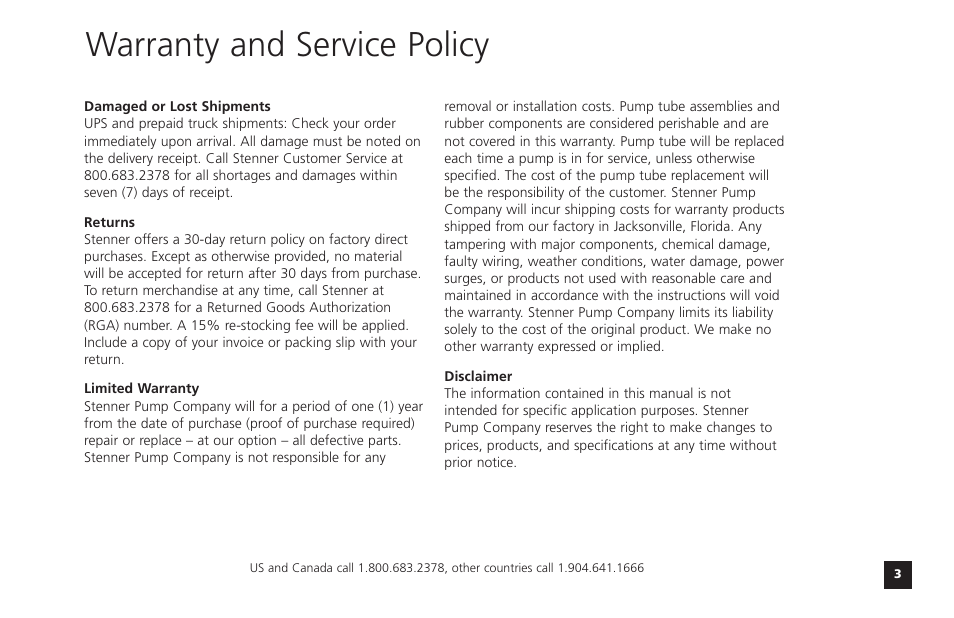Warranty and service policy | Watts T55-85MHP40 User Manual | Page 3 / 48