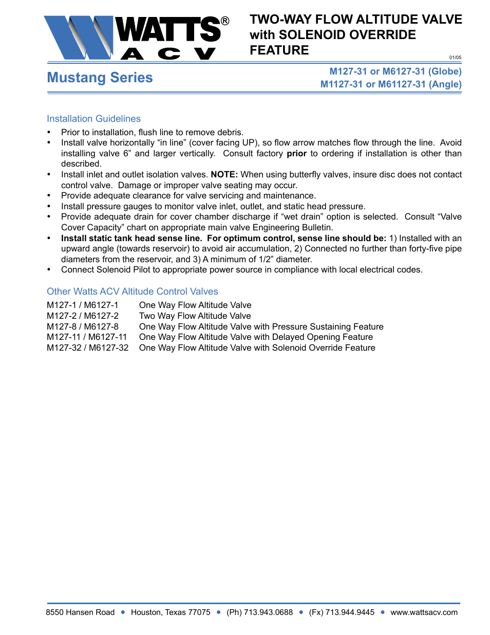 Mustang series | Watts M1127-31 User Manual | Page 2 / 2