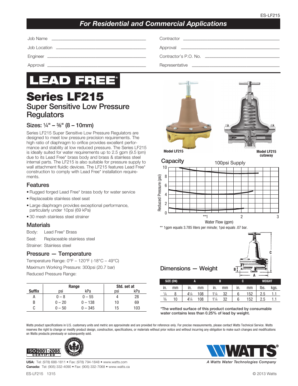 Watts LF215 User Manual | 1 page