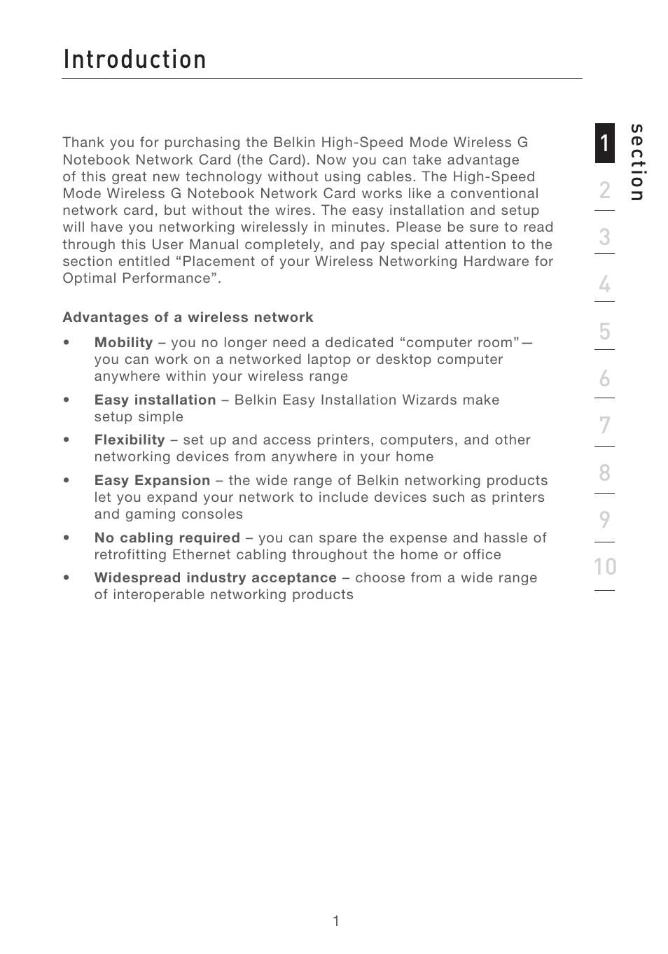 Introduction, Se ct io n | Belkin F5D7011 User Manual | Page 3 / 48