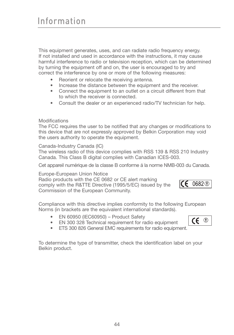 Information | Belkin F5D7011 User Manual | Page 46 / 48