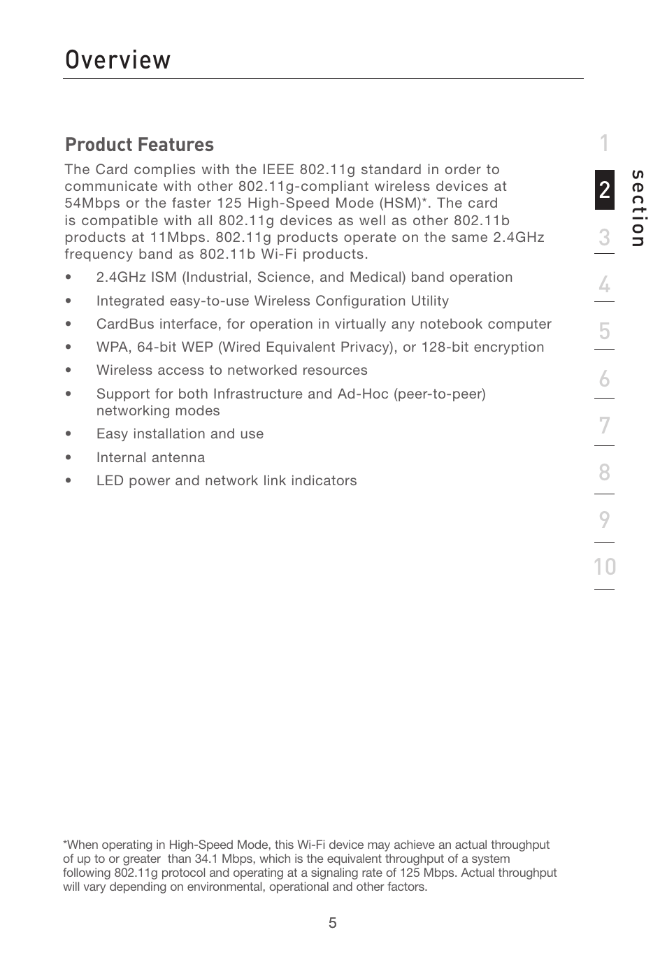 Introduction, Overview, Se ct io n | Belkin F5D7011 User Manual | Page 7 / 48