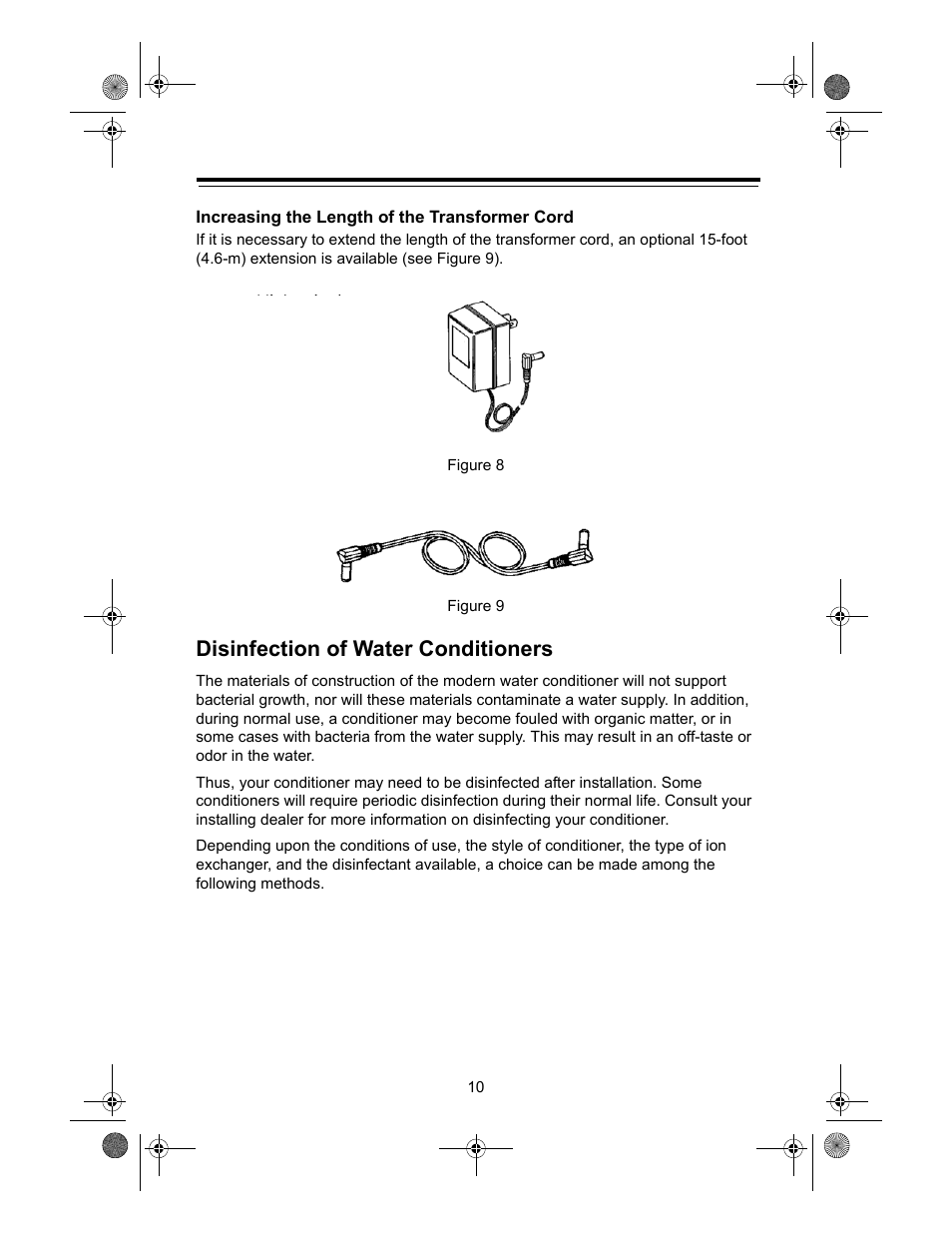 Increasing the length of the transformer cord, Disinfection of water conditioners | Watts Autotrol 255 (400 Series) User Manual | Page 10 / 32