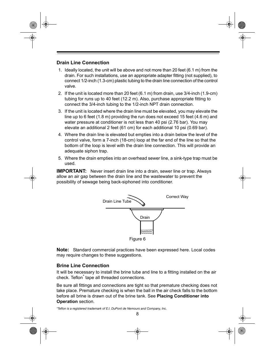 Drain line connection, Brine line connection | Watts Autotrol 255 (400 Series) User Manual | Page 8 / 32