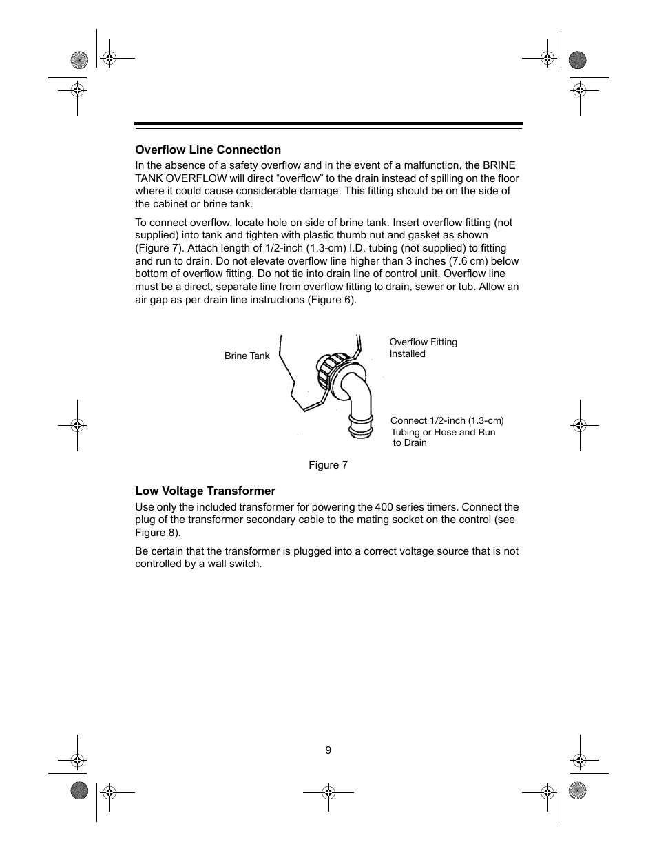 Overflow line connection, Low voltage transformer | Watts Autotrol 255 (400 Series) User Manual | Page 9 / 32