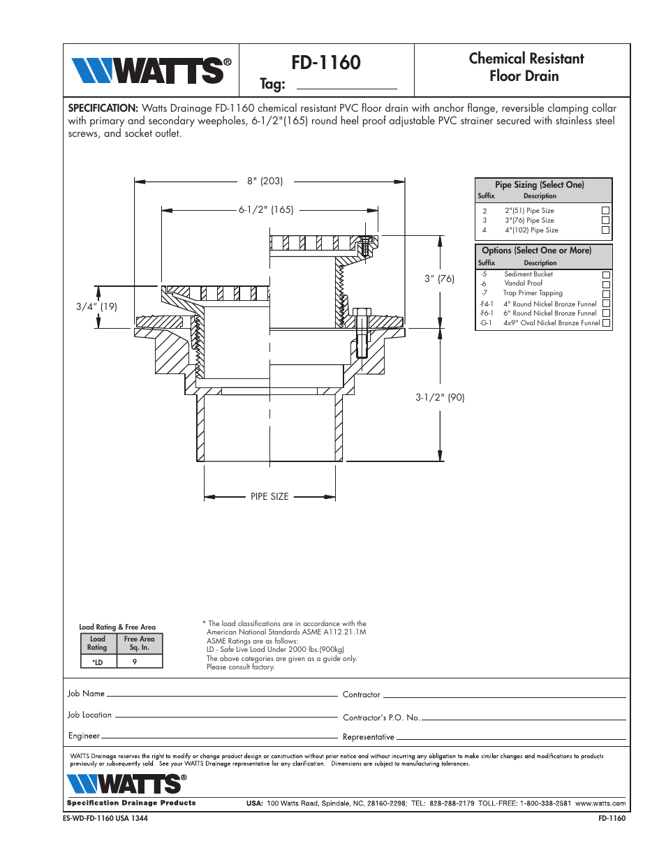 Watts FD-1160 User Manual | 1 page