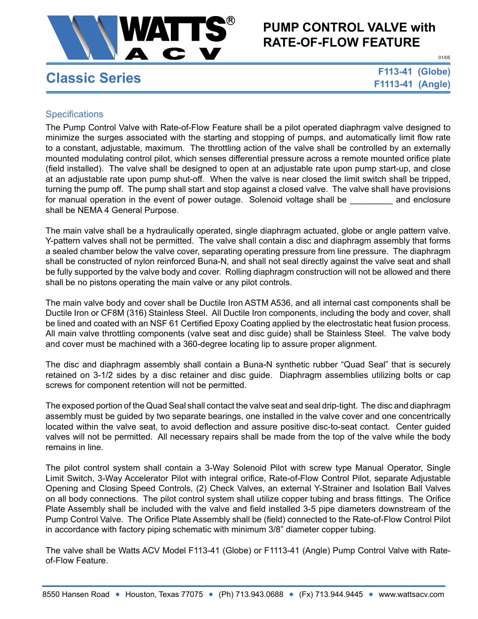 Watts F1113-41 User Manual | 1 page