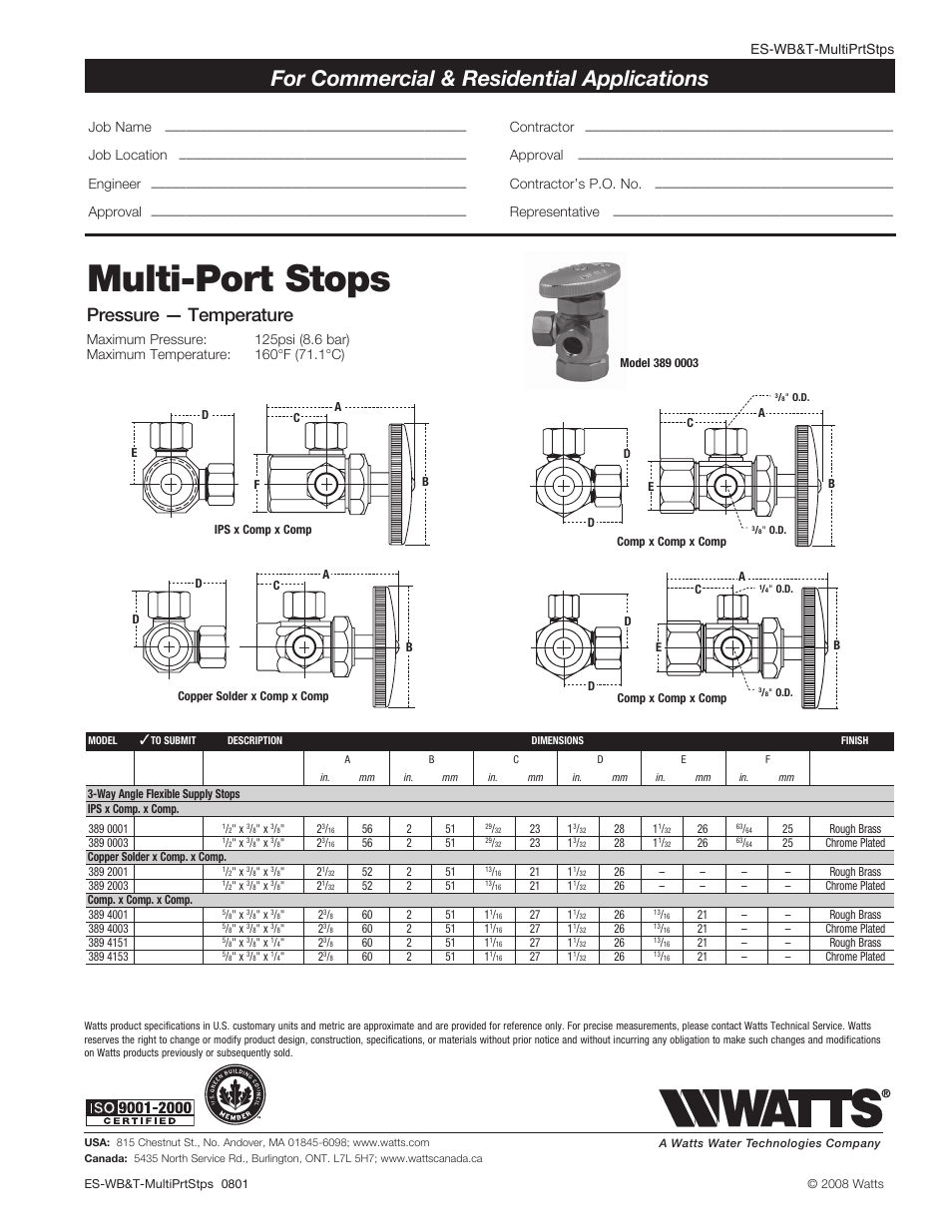Watts 389 4003 User Manual | 1 page