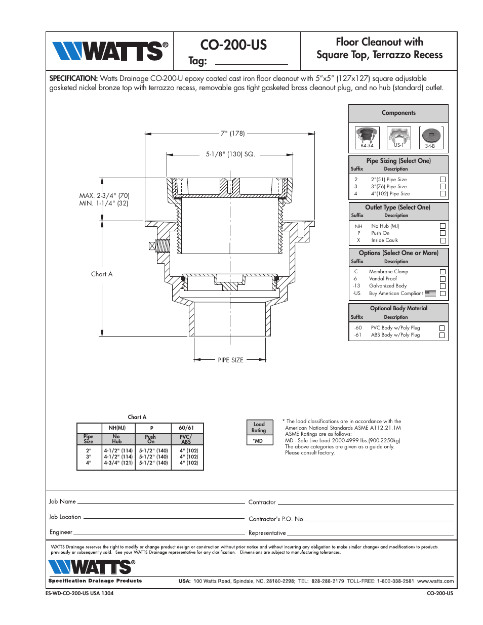 Watts CO-200-US User Manual | 1 page