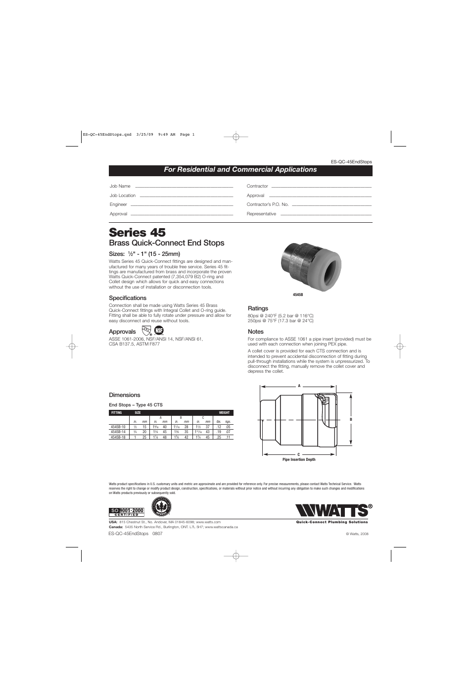 Watts 4545B User Manual | 1 page