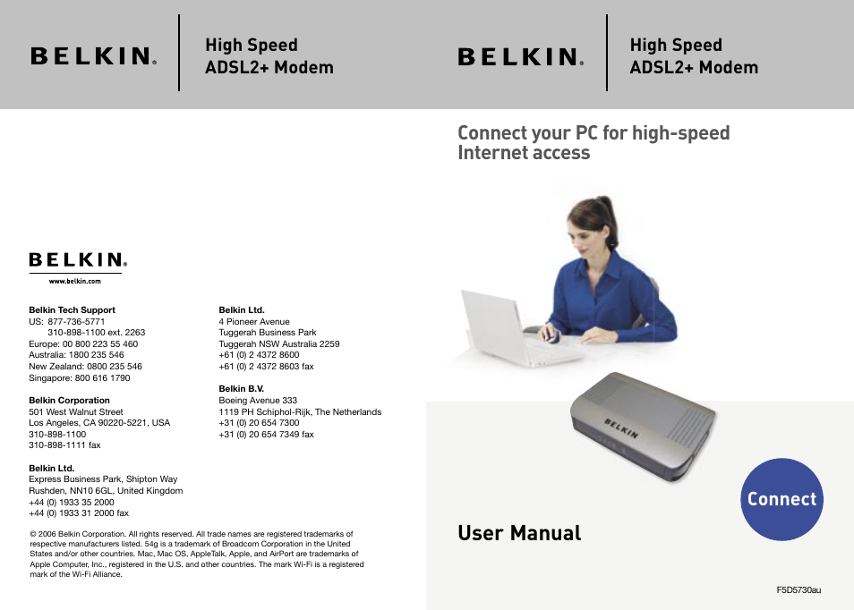 Belkin High Speed ADSL2+ Modem F5D5730au User Manual | 30 pages