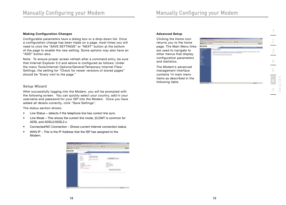 Manually configuring your modem | Belkin High Speed ADSL2+ Modem F5D5730au User Manual | Page 11 / 30