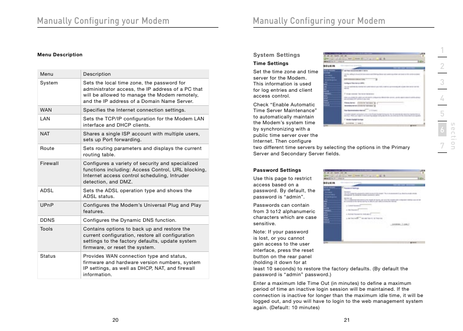 Manually configuring your modem | Belkin High Speed ADSL2+ Modem F5D5730au User Manual | Page 12 / 30