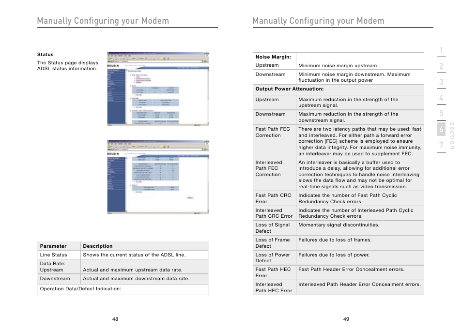 Manually configuring your modem, Se ct io n | Belkin High Speed ADSL2+ Modem F5D5730au User Manual | Page 26 / 30