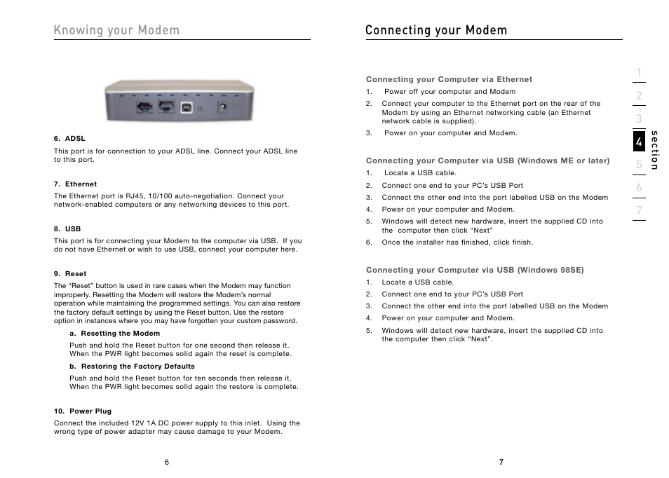 Knowing your modem connecting your modem | Belkin High Speed ADSL2+ Modem F5D5730au User Manual | Page 5 / 30