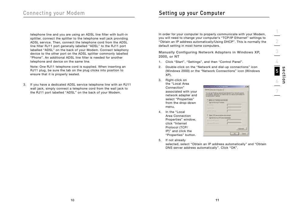 Connecting your modem setting up your computer | Belkin High Speed ADSL2+ Modem F5D5730au User Manual | Page 7 / 30
