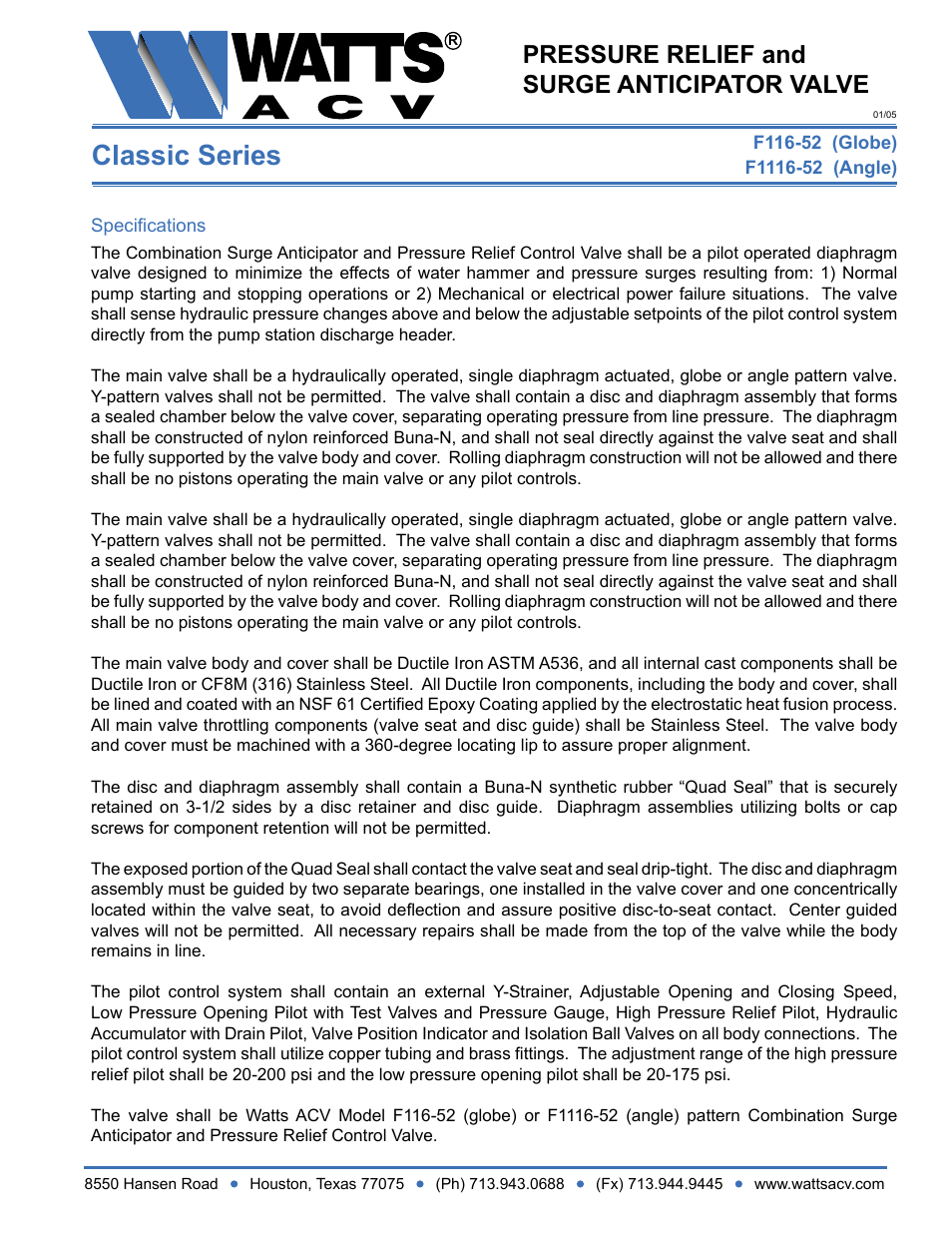 Watts F1116-52 User Manual | 1 page
