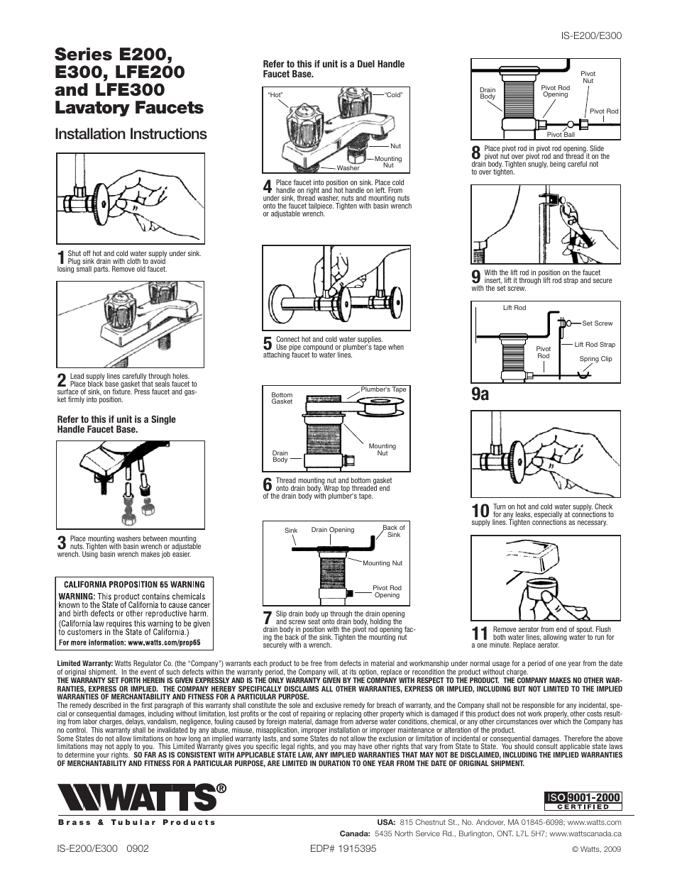 9a 7, Installation instructions | Watts E350 User Manual | Page 2 / 4