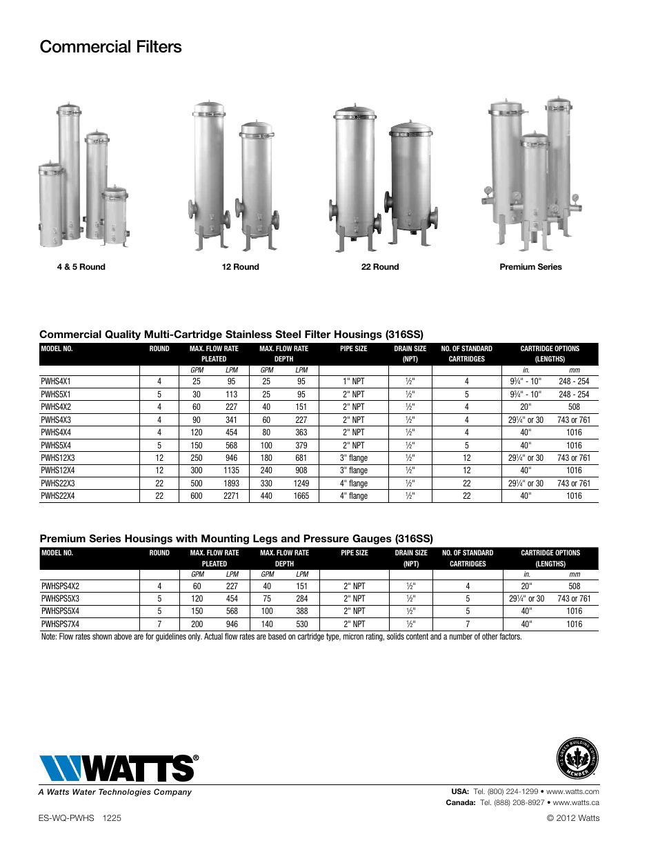 Commercial filters | Watts PWHSPS User Manual | Page 2 / 2