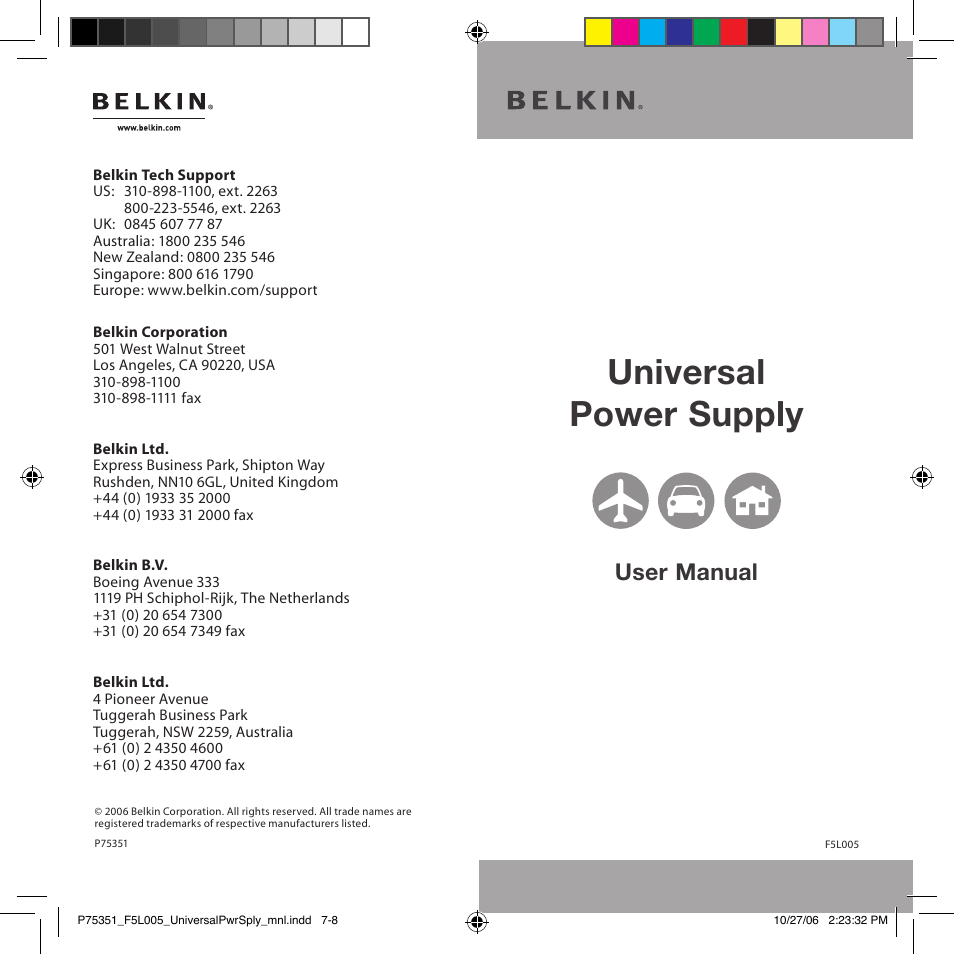 Universal power supply, User manual | Belkin F5L005 User Manual | Page 4 / 4
