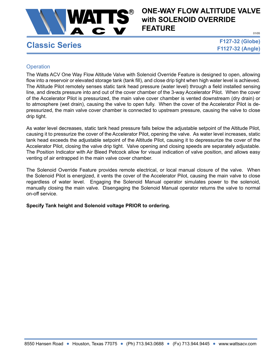 Watts F1127-32 User Manual | 2 pages
