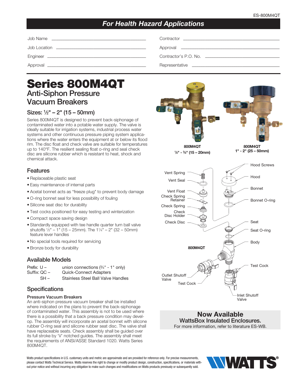 Watts 800M4QT User Manual | 4 pages