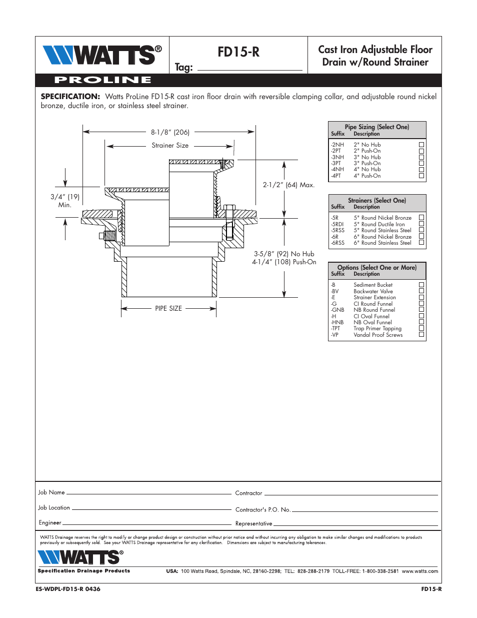 Watts FD15-R User Manual | 1 page