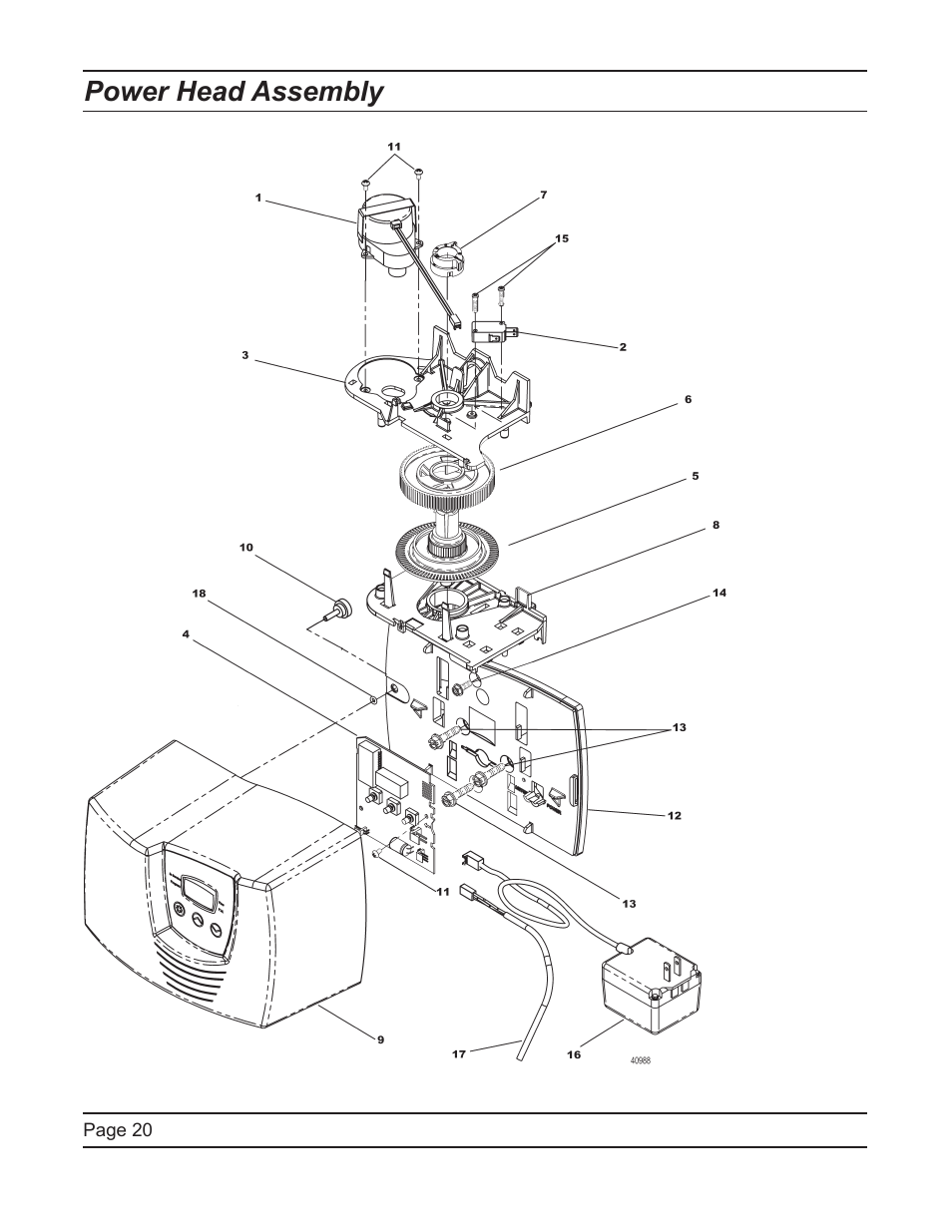 Power head assembly | Watts Fleck 7000 Plastic Valve User Manual | Page 20 / 36