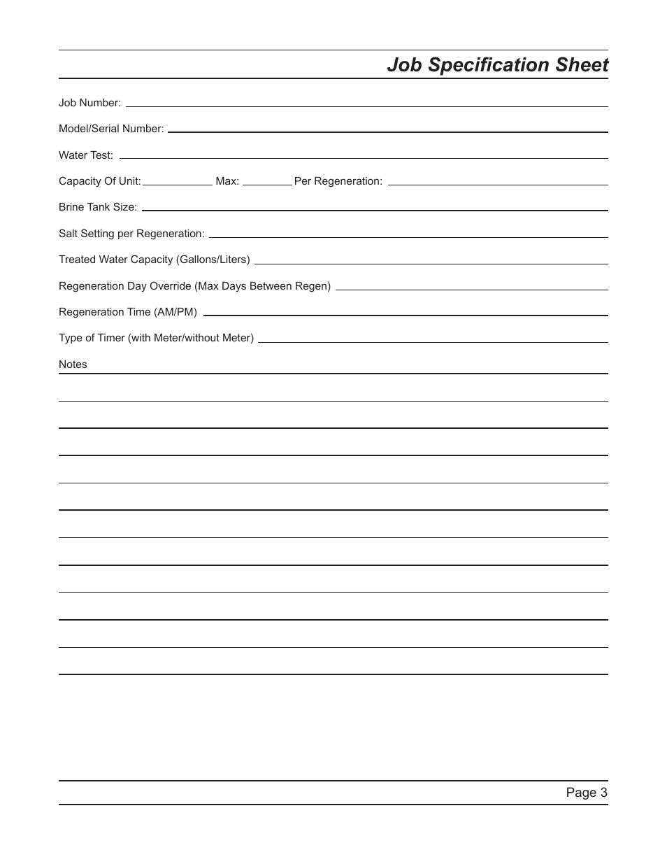 Job specification sheet | Watts Fleck 7000 Plastic Valve User Manual | Page 3 / 36