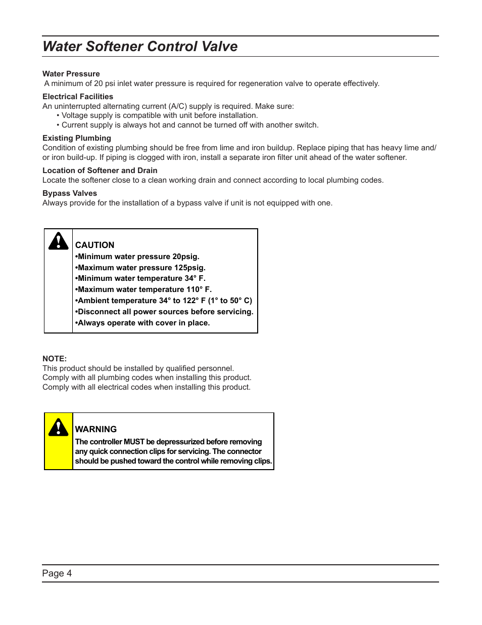 Water softener control valve | Watts Fleck 7000 Plastic Valve User Manual | Page 4 / 36