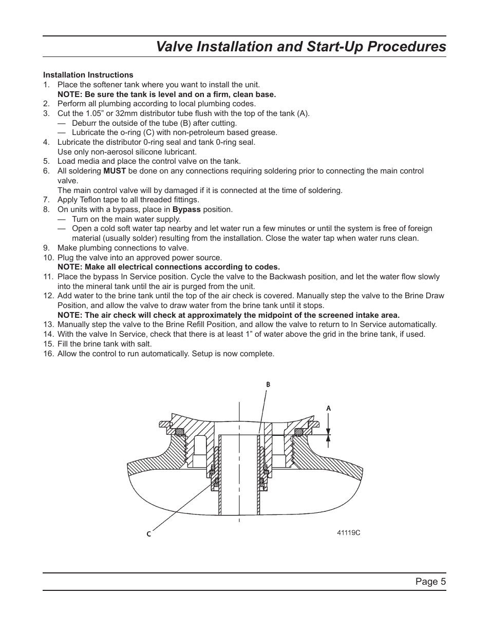 Valve installation and start-up procedures | Watts Fleck 7000 Plastic Valve User Manual | Page 5 / 36