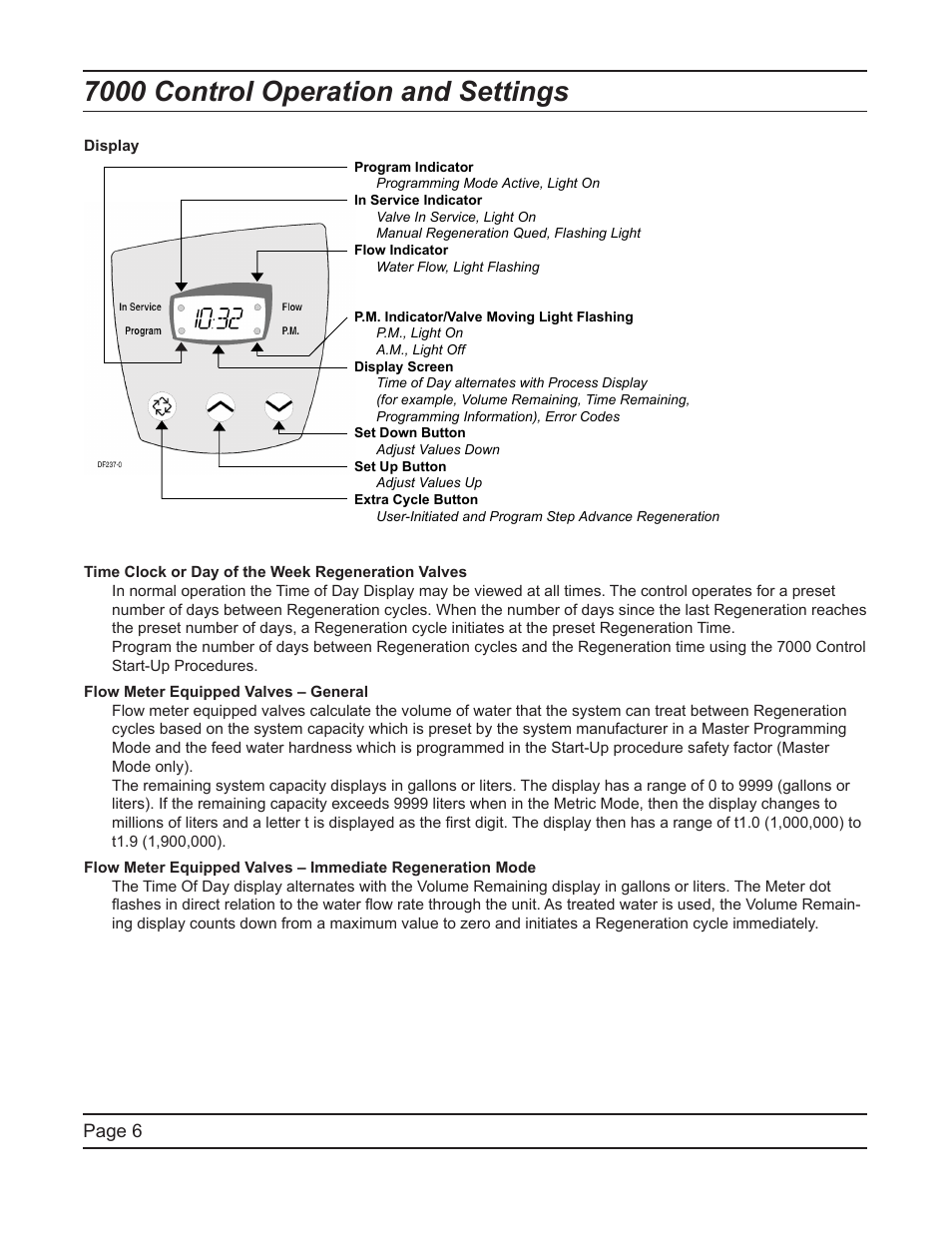 7000 control operation and settings, Page 6 | Watts Fleck 7000 Plastic Valve User Manual | Page 6 / 36