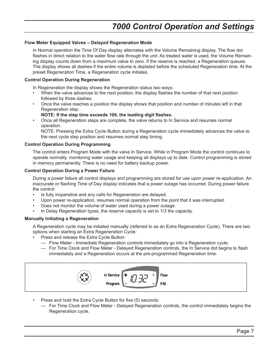 7000 control operation and settings | Watts Fleck 7000 Plastic Valve User Manual | Page 7 / 36
