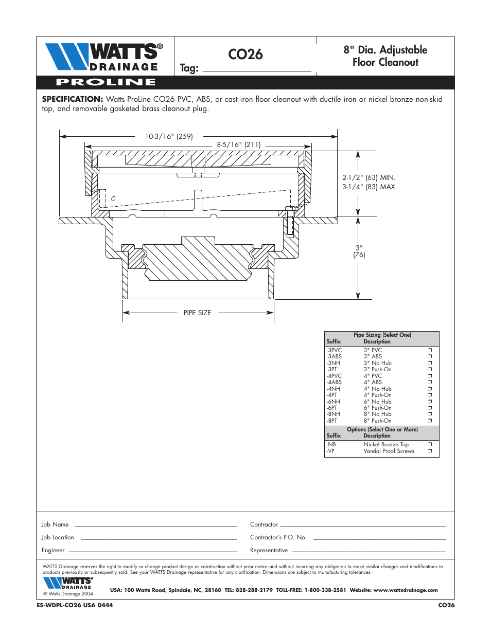 Watts CO26 User Manual | 1 page