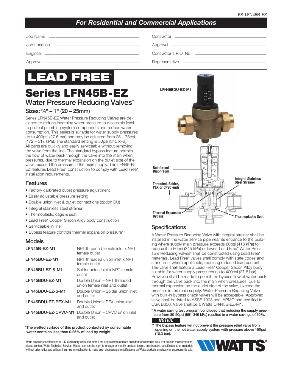Watts LFN45B-EZ User Manual | 2 pages