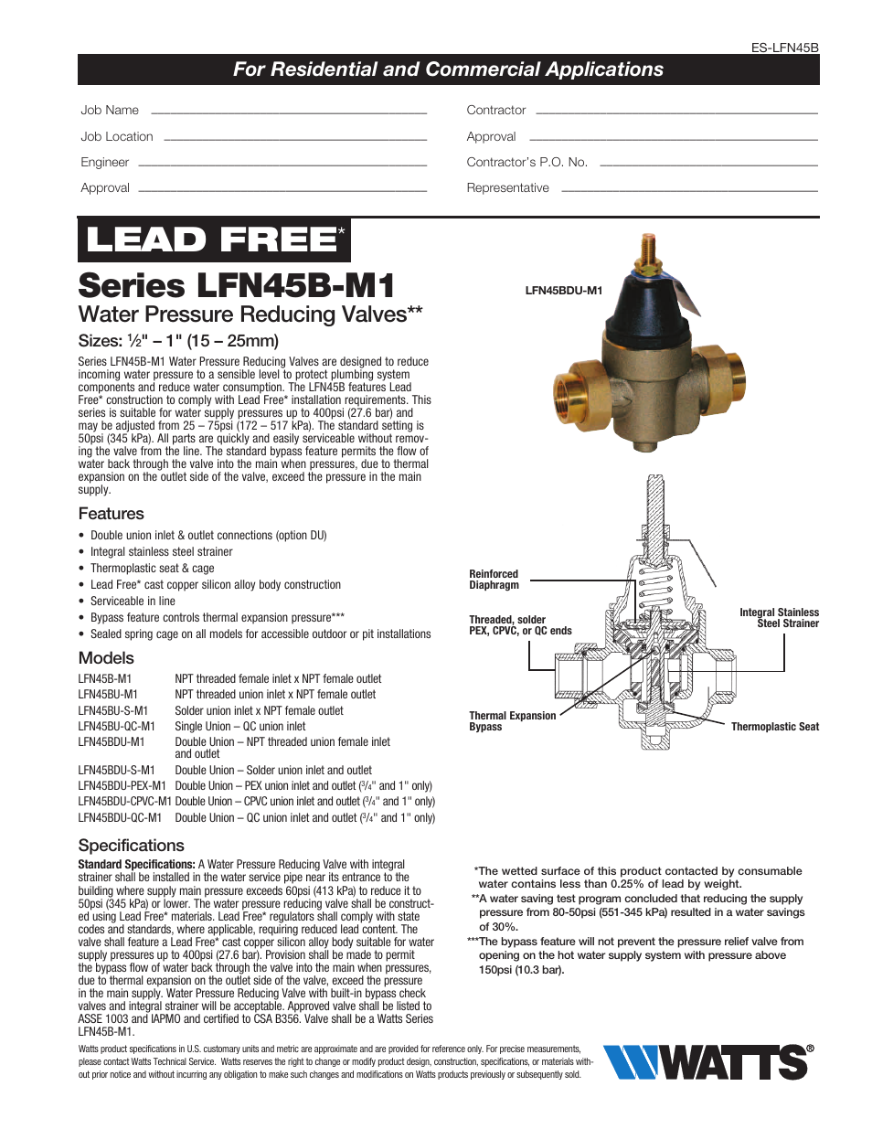 Watts LFN45B User Manual | 2 pages