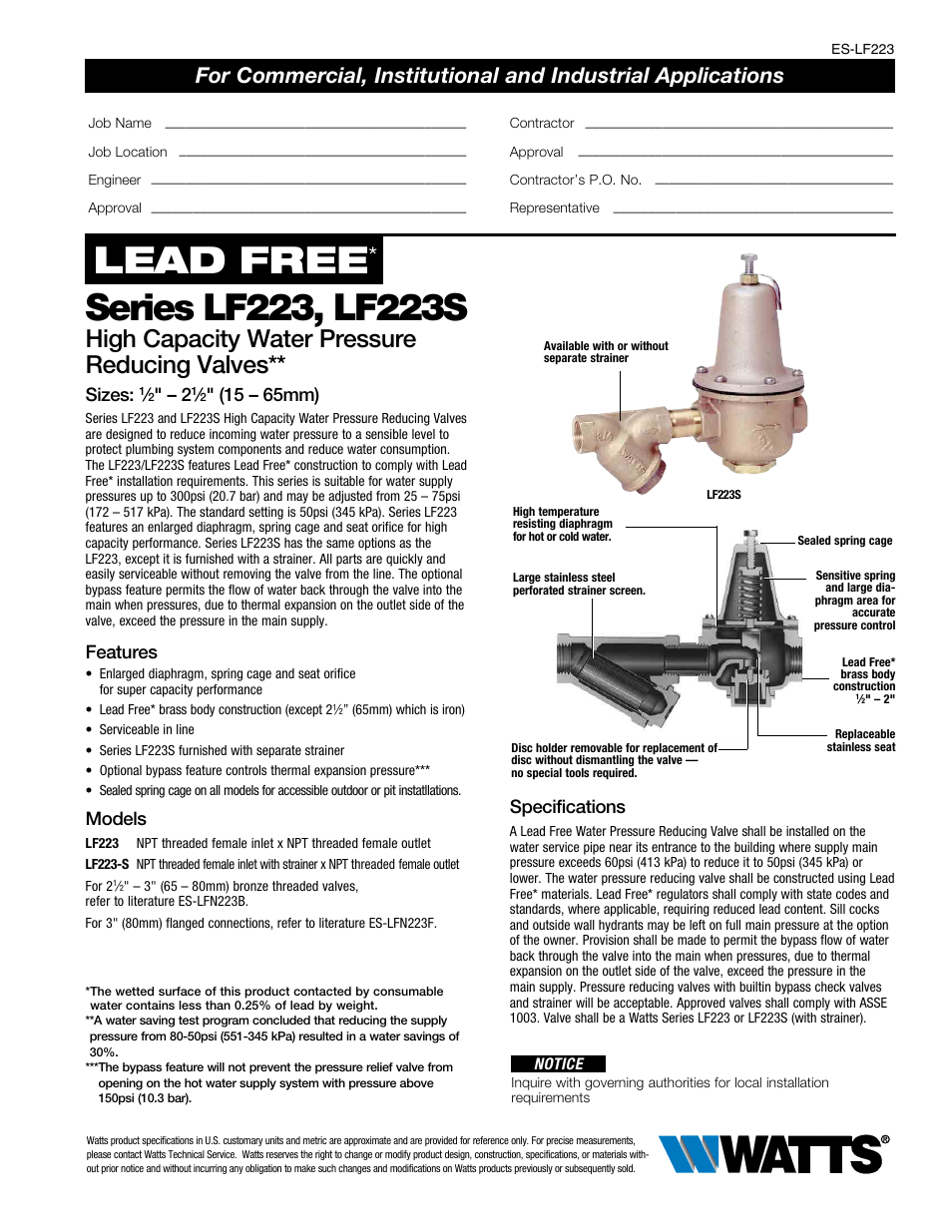 Watts LF223S User Manual | 2 pages