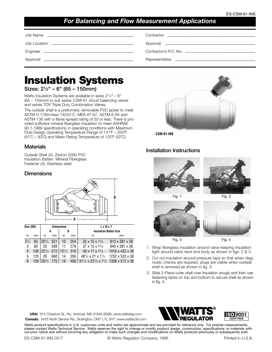 Watts CSM-91-INS User Manual | 1 page