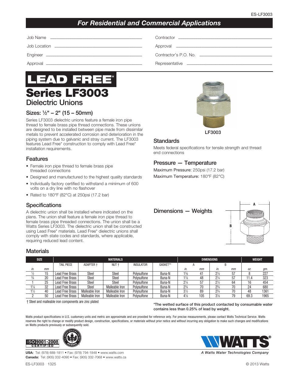 Watts LF3003 User Manual | 1 page